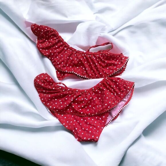 Janie and Jack Little Girl's & Girl's red 2-Piece hearts Ruffle Swimsuit Sz 8 - Picture 13 of 16